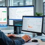 A person analyzing link building opportunities on multiple screens showing backlink data and SEO metrics